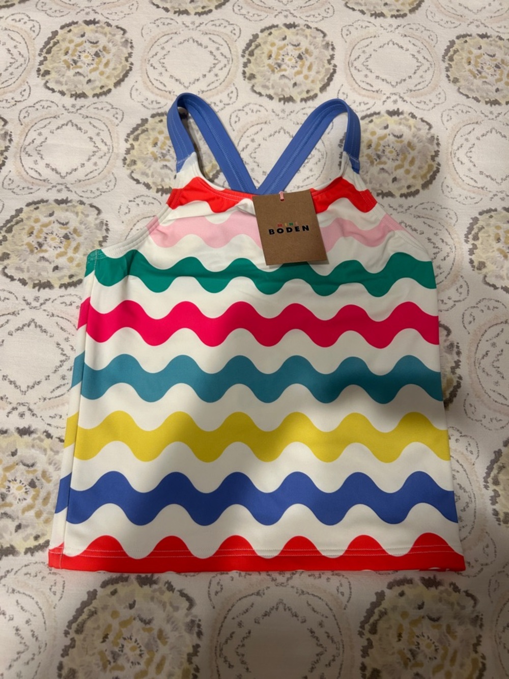 Mini Boden Multicolor Wave-Stripe Tankini Top — Red, Pink, Teal, Blue, Yellow